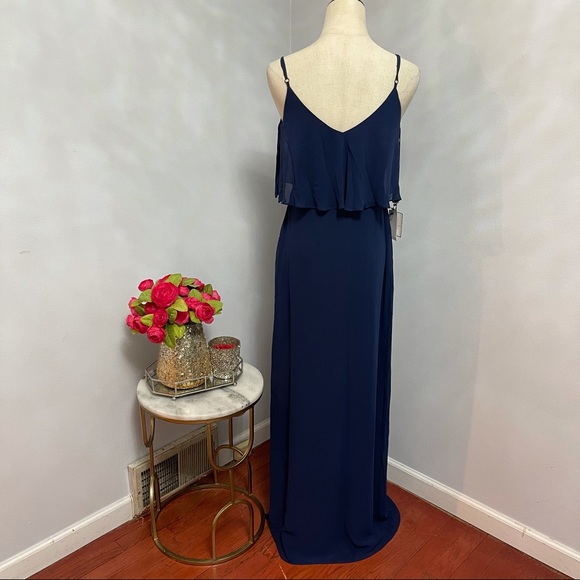 # Laundry Shelli Segal Midnight Pop Over Ruffled Chiffon Maxi Gown Dress Size 2 - Picture 12 of 15
